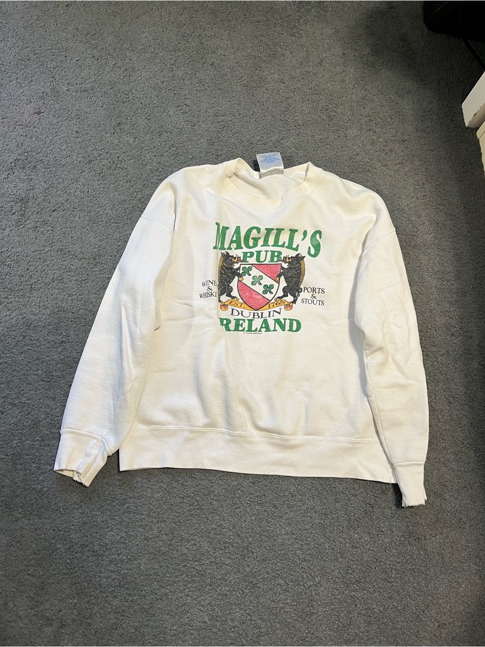 Delta White Crewneck Sweatshirt with Green Dublin Pub Graphic